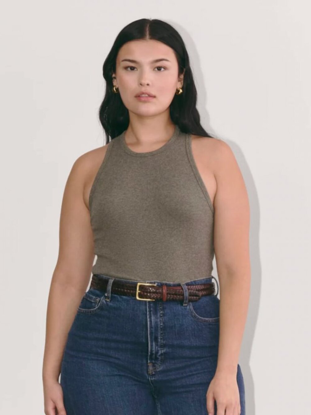Everlane The Luxe Rib Racerback Tank in Heathered Fatigue - Extra Small